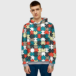 Толстовка-худи мужская Разноцветные пазлы, цвет: 3D-меланж — фото 2