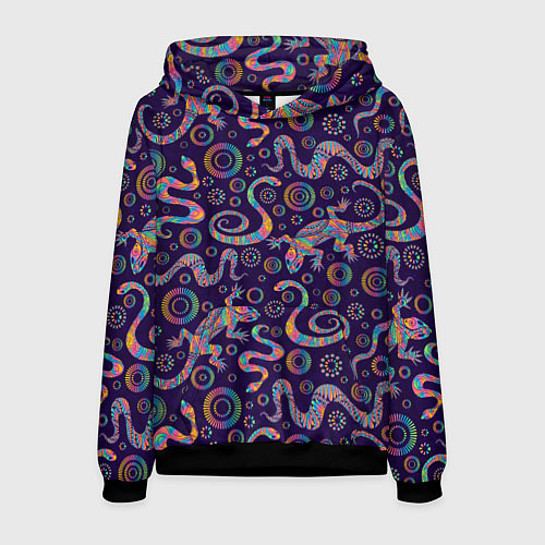 Мужская толстовка Узор ярких ящериц и змей / 3D-Черный – фото 1