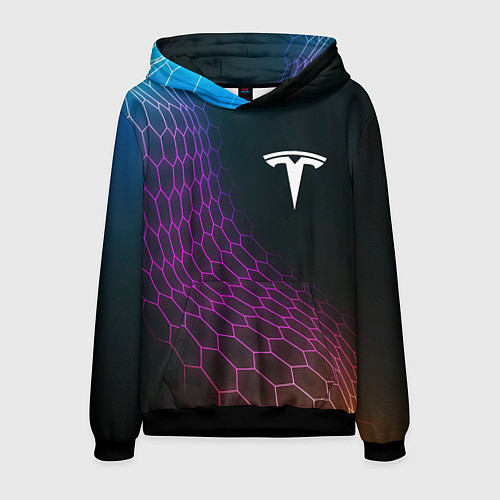 Мужская толстовка Tesla neon hexagon / 3D-Черный – фото 1