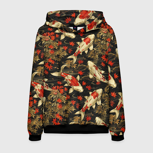 Мужская толстовка Карпы кои и кленовые листья / 3D-Черный – фото 1