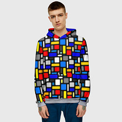 Толстовка-худи мужская Абстракция цветных прямоугольников Пит Мондриан, цвет: 3D-меланж — фото 2