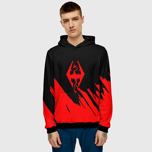 Мужская толстовка The elder scrolls красные штрихи / 3D-Черный – фото 3