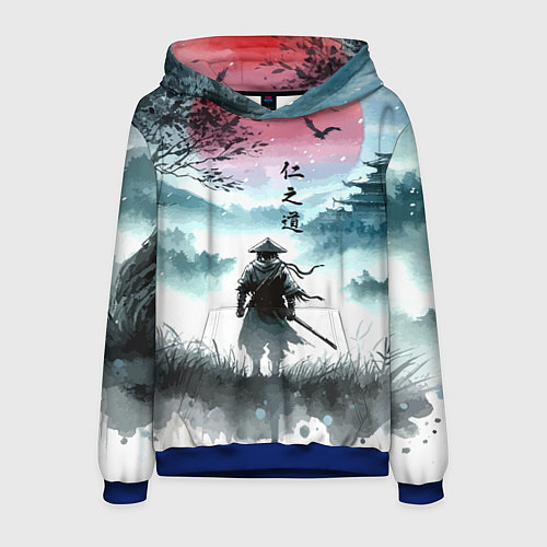 Мужская толстовка Japanese samurai - ghost of Tsushima / 3D-Синий – фото 1