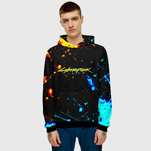 Мужская толстовка Огненная лава и вода киберпанк / 3D-Черный – фото 3