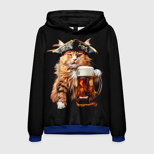 Мужская толстовка Кот пират с кружкой пива / 3D-Синий – фото 1