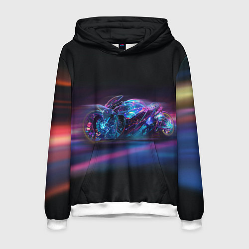 Мужская толстовка Неоновый мотоцикл абстракция / 3D-Белый – фото 1