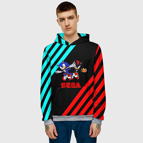 Мужская толстовка Sonic sega geometry / 3D-Меланж – фото 3