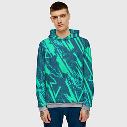 Толстовка-худи мужская Абстракция геометрический светло зеленый паттерн, цвет: 3D-меланж — фото 2