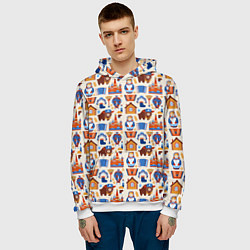 Толстовка-худи мужская Славянский узор с матрёшкой - русская душа паттерн, цвет: 3D-белый — фото 2
