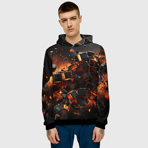 Мужская толстовка Черные кубики во взрыве абстракции / 3D-Черный – фото 3