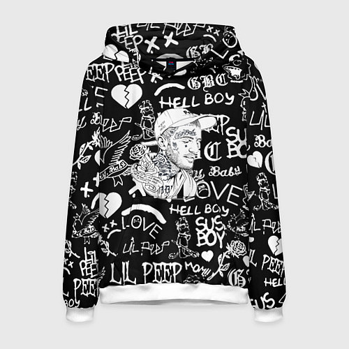 Мужская толстовка Lil Peep pattern автографы лого / 3D-Белый – фото 1