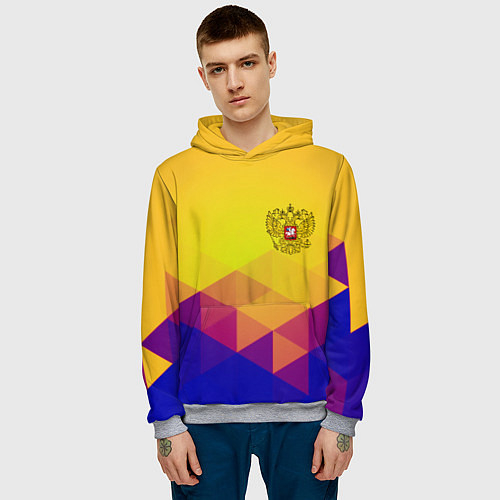 Мужская толстовка Желтая геометрия - спорт Россия с гербом / 3D-Меланж – фото 3