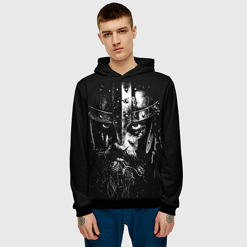 Мужская толстовка Суровый викинг в железном шлеме / 3D-Черный – фото 3