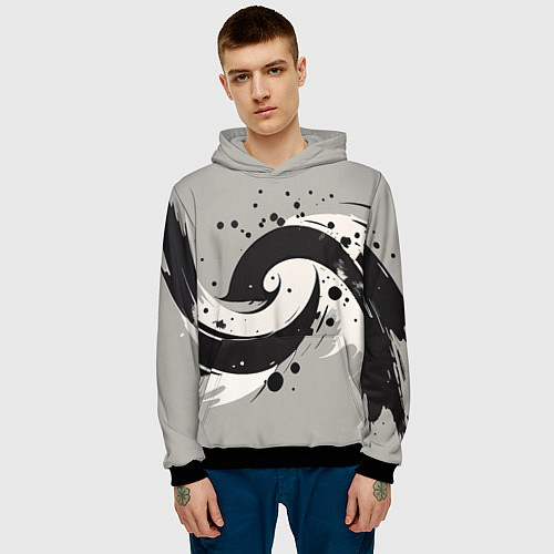 Мужская толстовка Инь-янь абстракция - нейроарт / 3D-Черный – фото 3