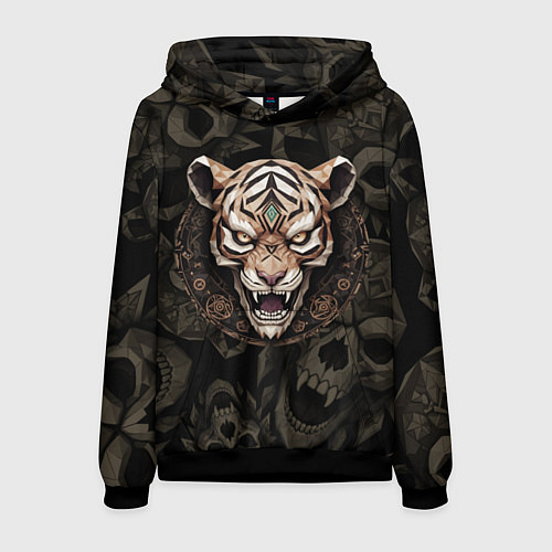 Мужская толстовка Магический тигр с древними рунами / 3D-Черный – фото 1
