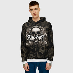 Толстовка-худи мужская Slipknot на фоне черепа в очках и наушниках, цвет: 3D-белый — фото 2