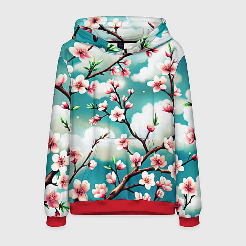 Мужская толстовка Цветущие ветки японской сакуры / 3D-Красный – фото 1