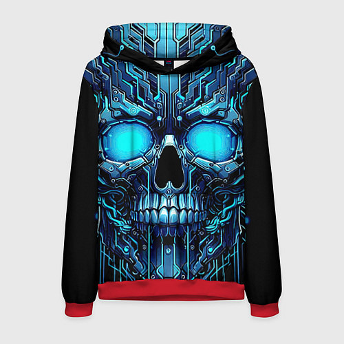 Мужская толстовка Неоновый кибер череп - нейроарт микросхема / 3D-Красный – фото 1