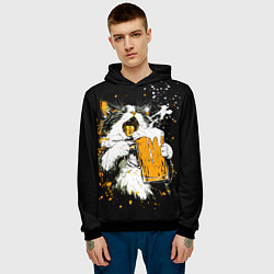 Толстовка-худи мужская Кот поет под пиво, цвет: 3D-черный — фото 2