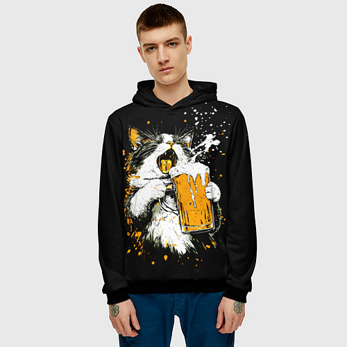 Мужская толстовка Кот поет под пиво / 3D-Черный – фото 3