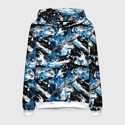 Толстовка-худи мужская Выдры в речке на волнах - паттерн, цвет: 3D-белый