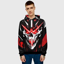Толстовка-худи мужская Абстрактный белый череп и красные полосы, цвет: 3D-черный — фото 2
