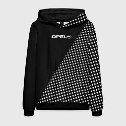 Толстовка-худи мужская Opel эмблема чёрно-белый, цвет: 3D-черный