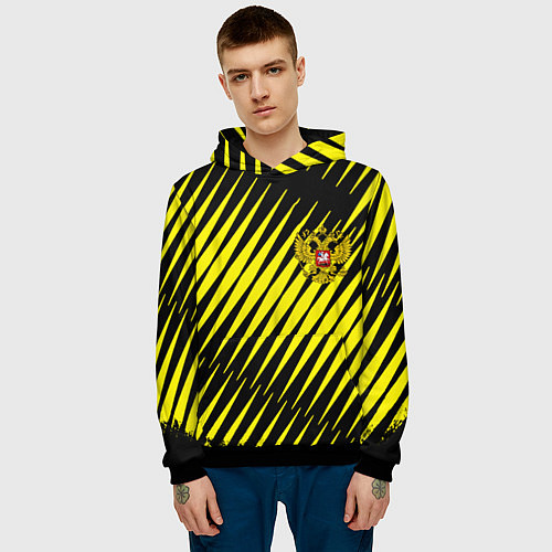Мужская толстовка Герб РФ абстракция / 3D-Черный – фото 3