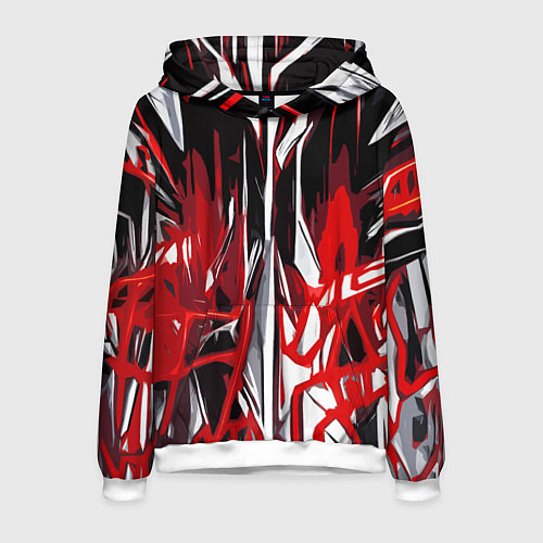 Мужская толстовка Красно-белая хаотичная абстракция на чёрном фоне / 3D-Белый – фото 1