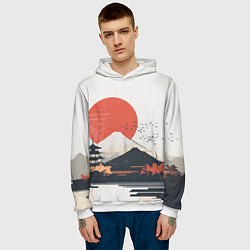 Толстовка-худи мужская Японский осенний пейзаж, цвет: 3D-белый — фото 2