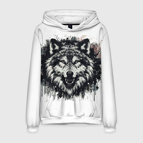 Мужская толстовка Гранж - Портрет волка: голова / 3D-Белый – фото 1