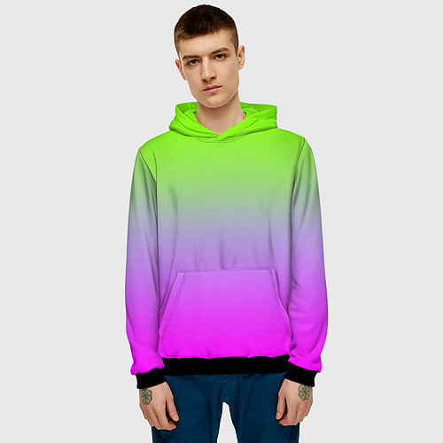 Мужская толстовка Неоновая градиент абстракция / 3D-Черный – фото 3