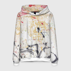 Толстовка-худи мужская Стена с потрескавшейся краской и надписи, цвет: 3D-белый