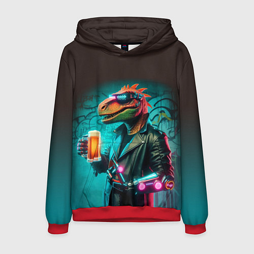Мужская толстовка Чувак пивозавр - киберпанк фантазия / 3D-Красный – фото 1