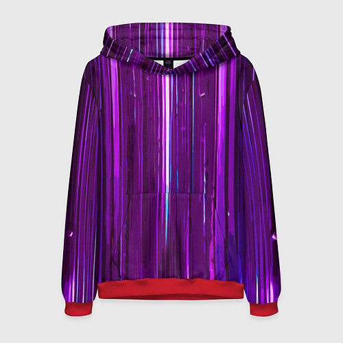Мужская толстовка Вертикальные фиолетовые линии на чёрном фоне / 3D-Красный – фото 1