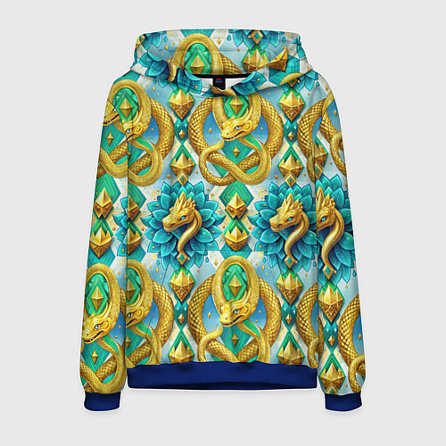 Мужская толстовка Золотистые змеи и цветы / 3D-Синий – фото 1