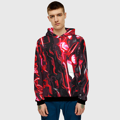 Мужская толстовка Красно-чёрная киберпанк абстракция / 3D-Черный – фото 3