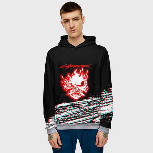 Мужская толстовка Киберпанк 2077 огненное лого / 3D-Меланж – фото 3