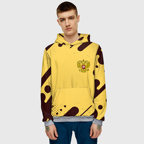 Мужская толстовка Герб РФ текстура ретро / 3D-Меланж – фото 3
