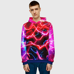 Толстовка-худи мужская Неоновые космические разряды - нейроарт, цвет: 3D-синий — фото 2