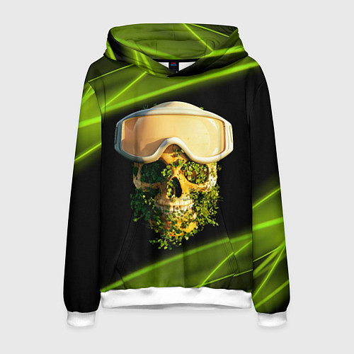 Мужская толстовка Цветущий череп в горнолыжных очках / 3D-Белый – фото 1