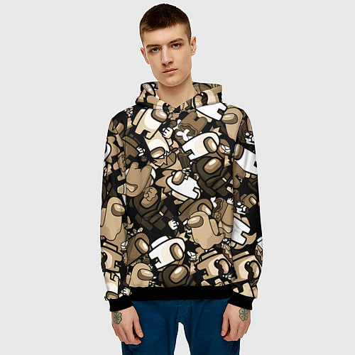 Мужская толстовка Персонажи Among us в бежевом тоне / 3D-Черный – фото 3