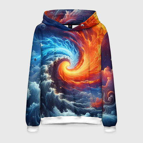 Мужская толстовка Столкновение двух стихий - инь янь / 3D-Белый – фото 1