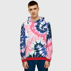 Толстовка-худи мужская Розово синий тай дай - разводы краски на белом фон, цвет: 3D-красный — фото 2