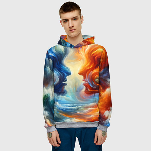 Мужская толстовка Профили парня и девушки - две стихии / 3D-Меланж – фото 3
