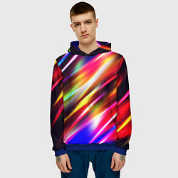 Толстовка-худи мужская Неоновая абстракция линии, цвет: 3D-синий — фото 2