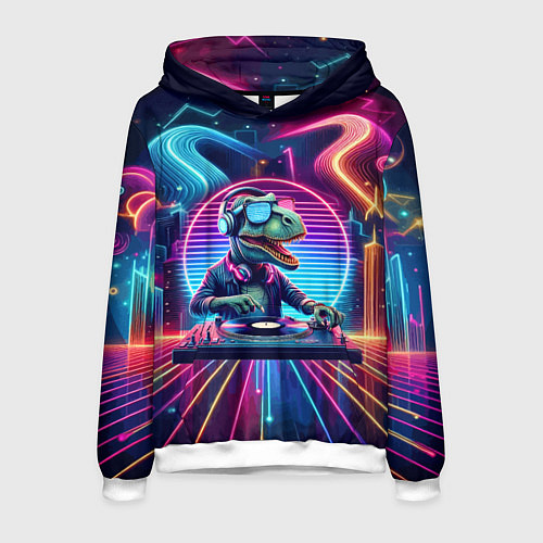 Мужская толстовка Dino DJ - neon glow / 3D-Белый – фото 1