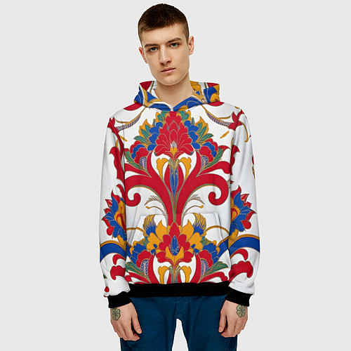 Мужская толстовка Яркий алый узор / 3D-Черный – фото 3