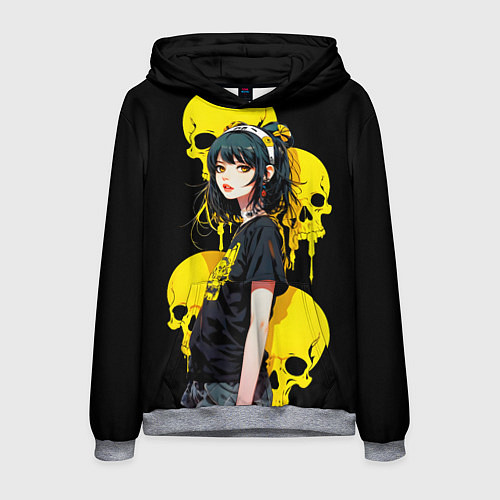 Мужская толстовка Брюнетка с желтыми черепами / 3D-Меланж – фото 1
