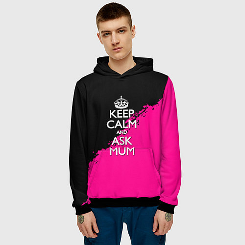 Мужская толстовка Keep calm ask mum / 3D-Черный – фото 3